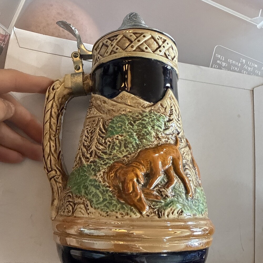 Vintage Lidded German Beer Stein - not Working Music Box, size 9-1/2 inches